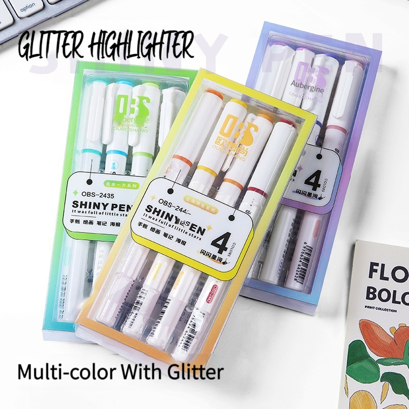 4 Colors/Set Glitter Highlight - Highlighter Set Pastel 评论和价格